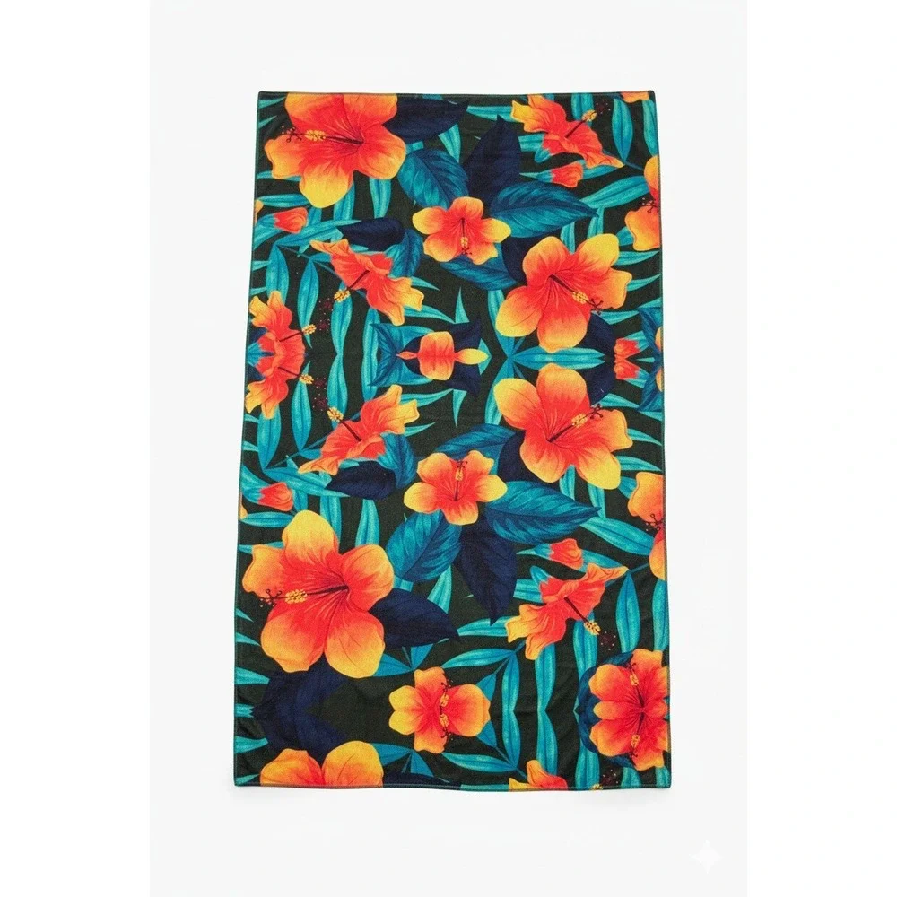 Vibrant Tropical Hibiscus Floral Print Quick Dry Beach blanket‎ or Yoga Blanket